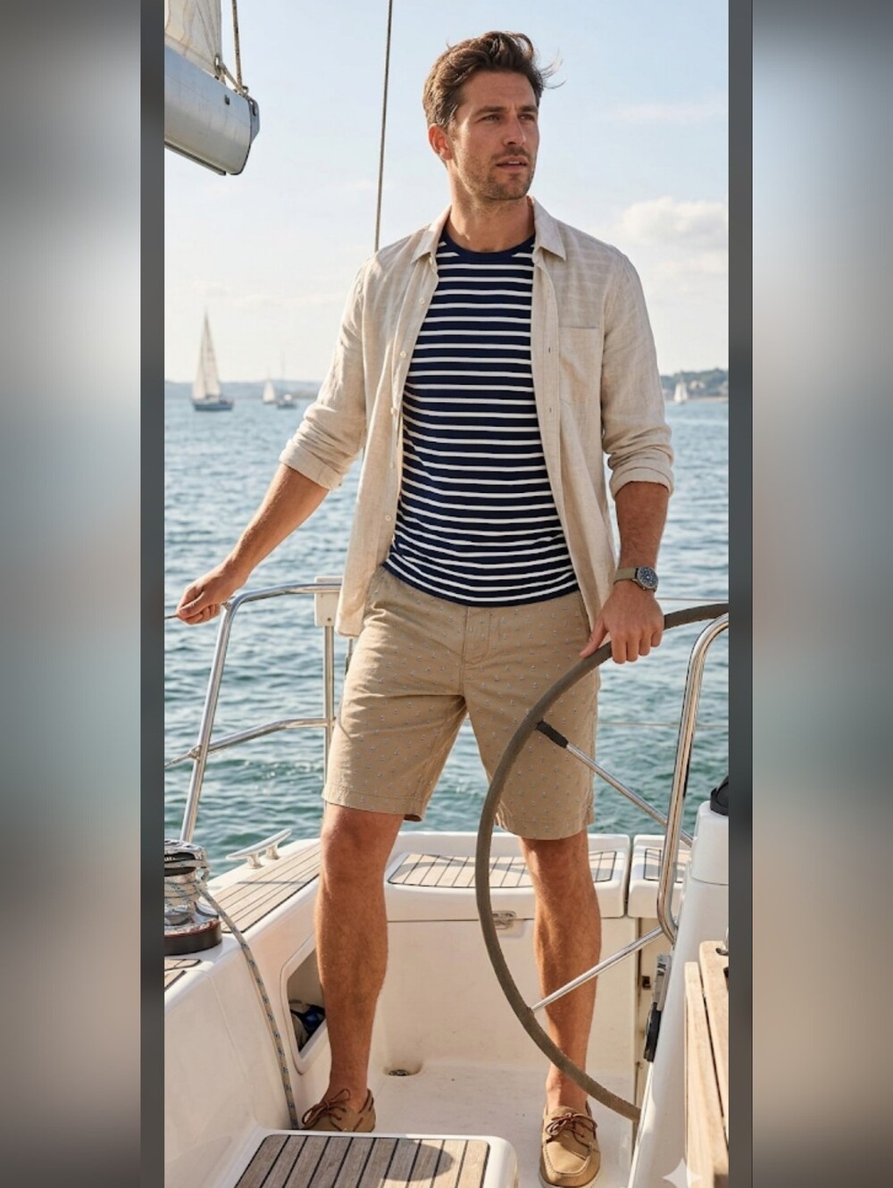 Nautica Sailboat Print Canvas Shorts 30 W Slim Fit Boating Preppy #5555